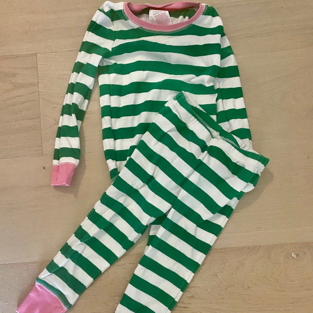 Mini Boden green striped pajamas 3T